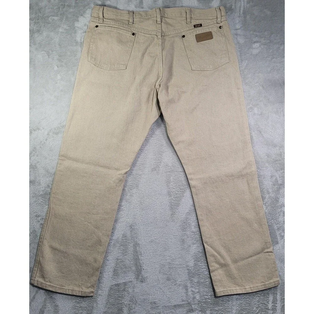Wrangler Jeans Mens 40x30 Beige Light Wash Regular Straight Zip Fly Denim Cotton